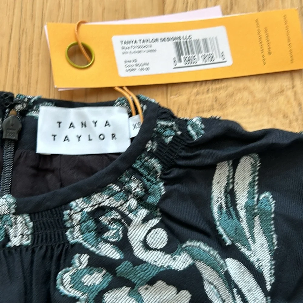 Tanya Taylor XS Mini Elisabeth Dress Black Bloom NWT Ruffle Hem Long Sleeves